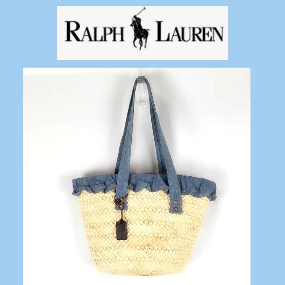 Vintage Ralph Lauren Rattan Denim Bag